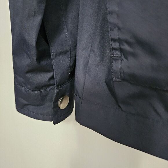 Original Navy Blue Windbreaker Parka Jacket Medium Zip Away Hood Lined Pockets - Picture 6 of 12